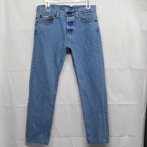 Calvin Klein Jeans Mens 31 X 30 Slim Straight Button Fly Blue Denim Pants Cotton